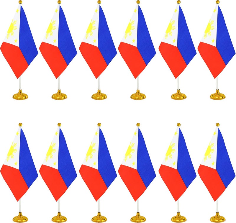WXTWK 12 Pack Philippine Flag Filipino Desk Flag Small Mini Filipino Table Flags With Stand Base,Home Office Festival Events Celebration Decorations - Image 1